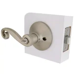 Defiant Scroll Satin Nickel Privacy Lever Set for Bedroom and Bathroom Doors thumbnail 6