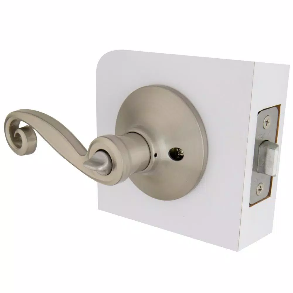 Defiant Scroll Satin Nickel Privacy Lever Set for Bedroom and Bathroom Doors