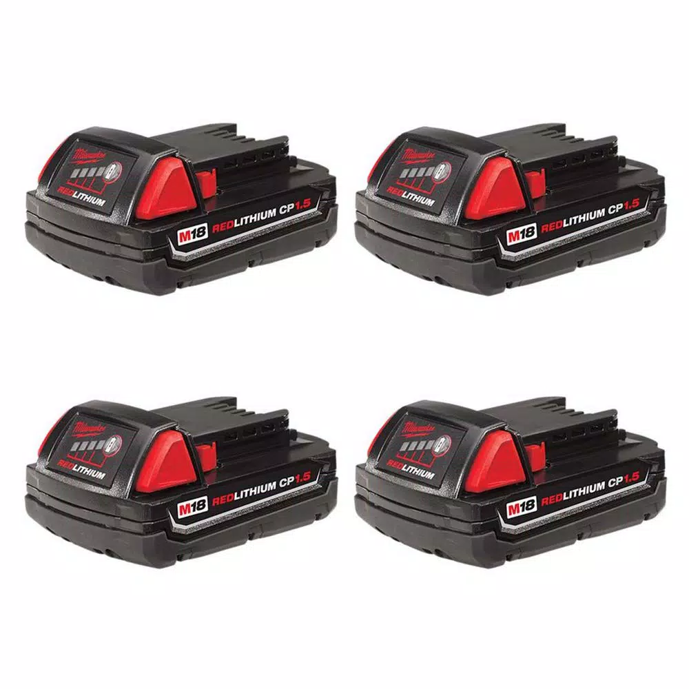Milwaukee M18 18V Lithium-Ion 1.5Ah Compact Battery Pack, 4-Pack
