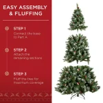Best Choice Products 9 ft. Pre-Lit Flocked Artificial Christmas Tree with 900 Warm White Lights & Pre-Decorated Berries and Pinecones thumbnail 4