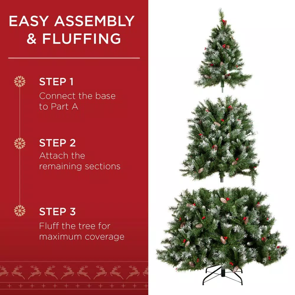 Best Choice Products 9 ft. Pre-Lit Flocked Artificial Christmas Tree with 900 Warm White Lights & Pre-Decorated Berries and Pinecones