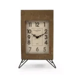 Zentique Rustic Wooden Rectangular Desk Clock with Metal Legs and Antiqued Face thumbnail 1