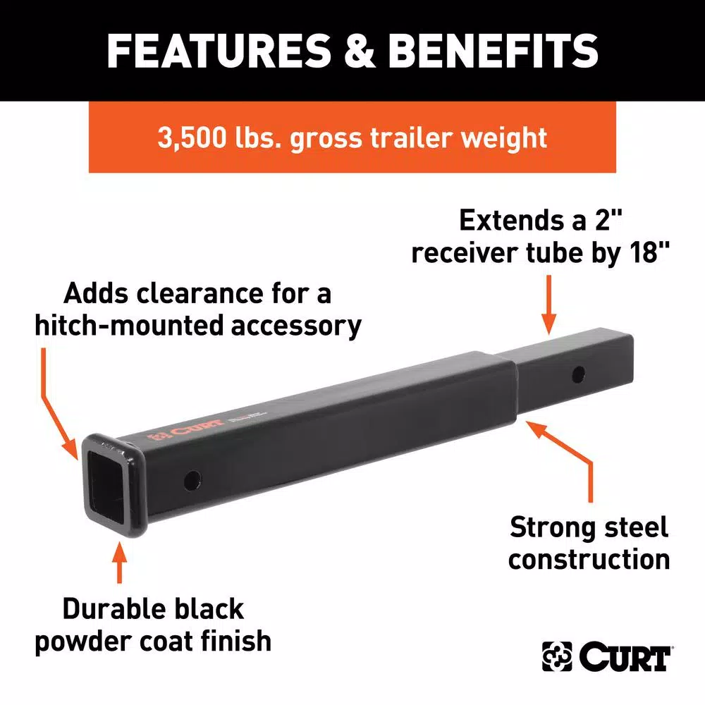 CURT 18" Receiver Tube Extender, 2" Shank, 3,500 lbs. Capacity