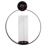 IMAX Worldwide Home Modern Metal and Glass Circular Wall Candle Sconce, Brown thumbnail 1