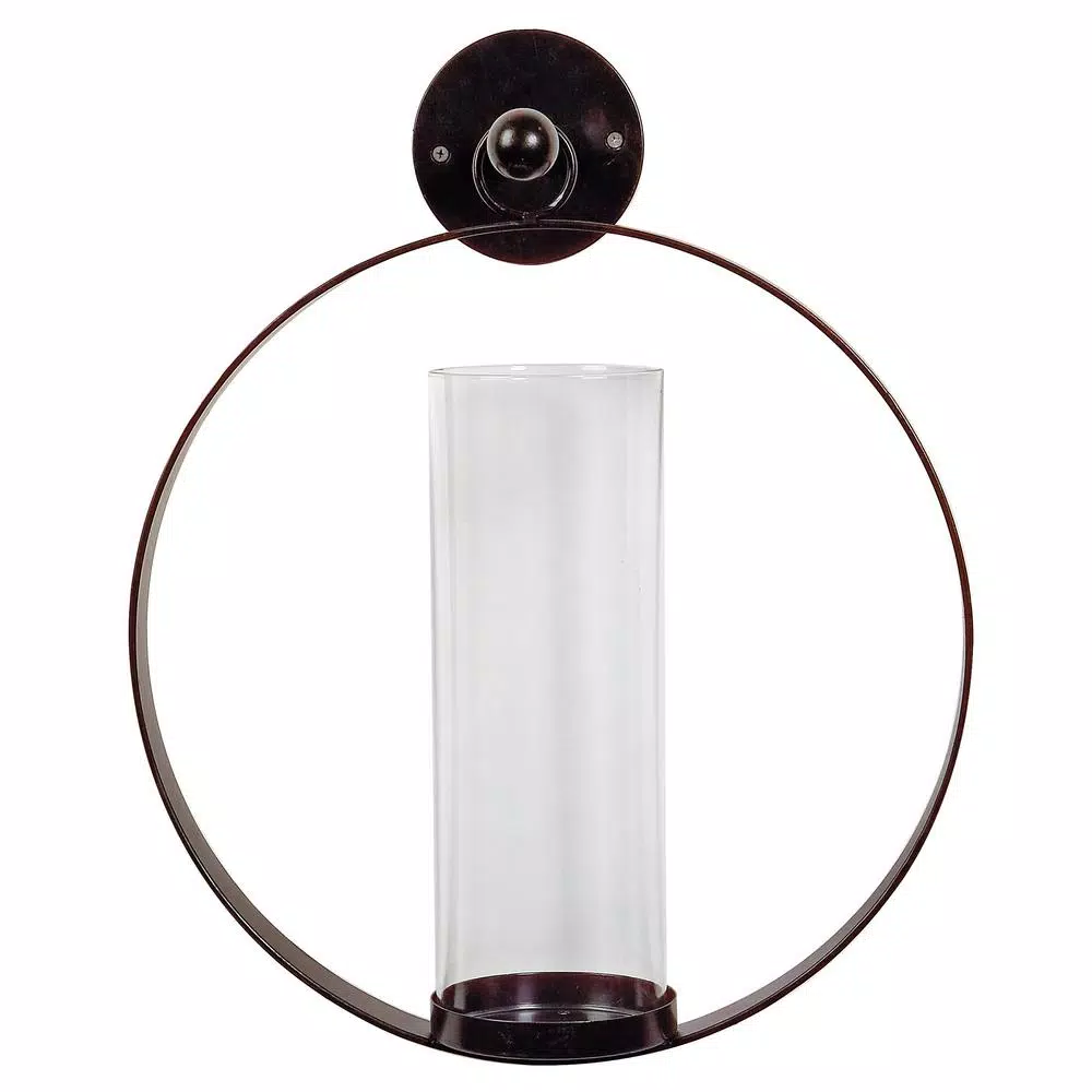 IMAX Worldwide Home Modern Metal and Glass Circular Wall Candle Sconce, Brown
