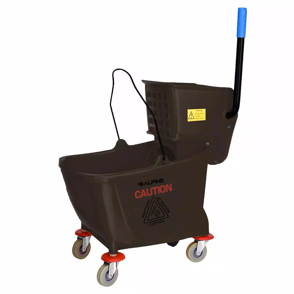 Alpine Industries 36 Qt. Mop Bucket with Side Press Wringer, Brown