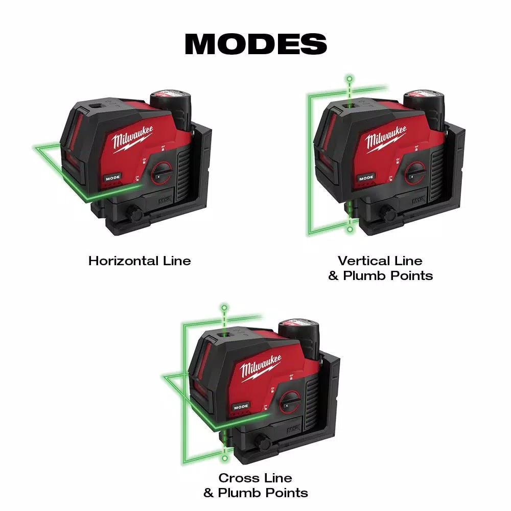 Milwaukee M12 Green Cross Line and Plumb Points Laser Level Kit with 3.0 Ah Battery