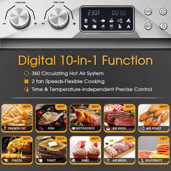 Boyel Living GeekChef 24 Qt. Silver Stainless Steel Digital Convection Air Fryer Toaster Oven with 10-in-1 Functions