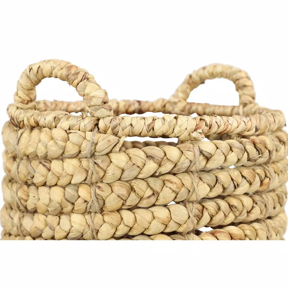LITTON LANE Round Water Hyacinth and Metal Storage Wicker Baskets, Set of 4