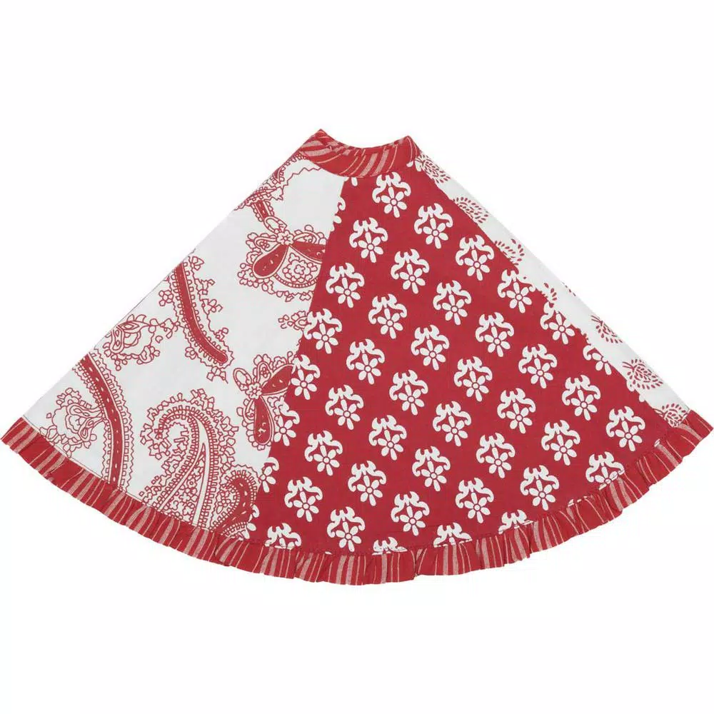 VHC Brands Natalia 21 in. Cherry Red & White Farmhouse Christmas Tree Skirt