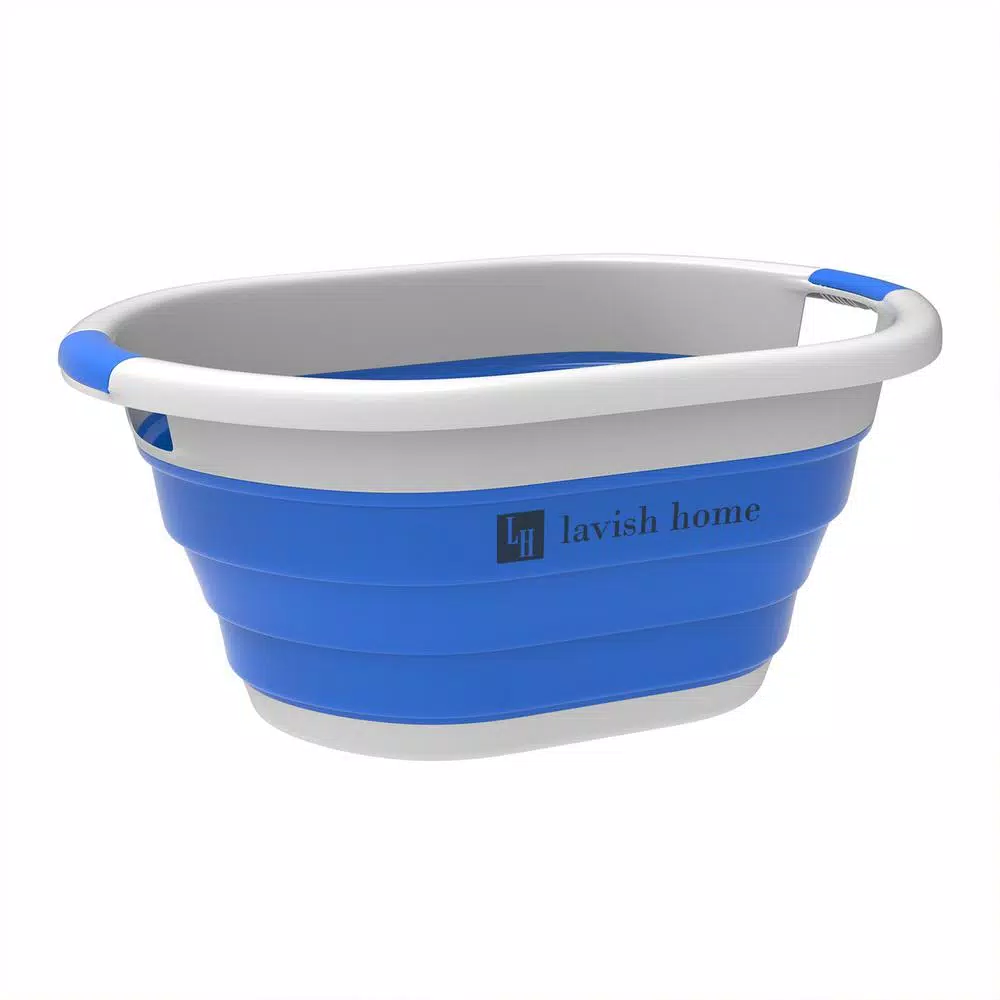 Lavish Home Blue Collapsible Multi-Use Laundry Basket with Comfort Grip Handles