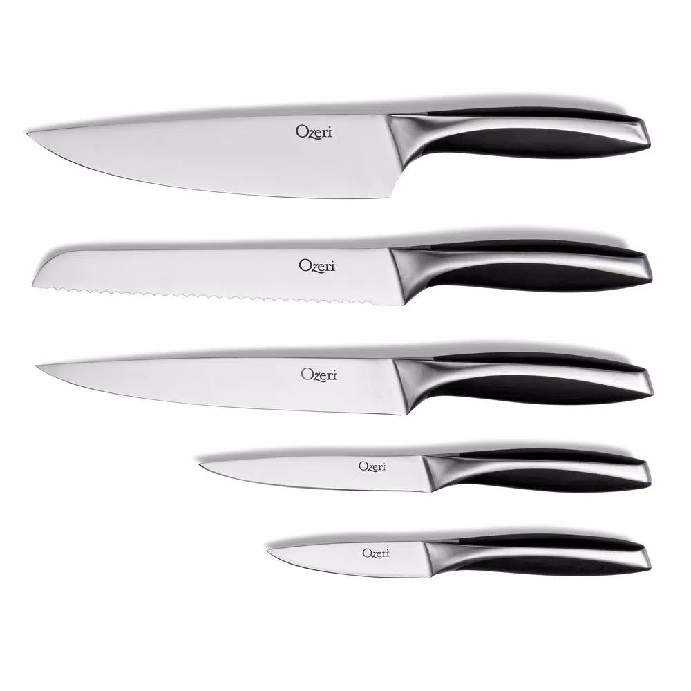 Ozeri 6-Piece Japanese Stainless Steel Knife Set with Rotating Acacia Wood Block and Tablet Holder