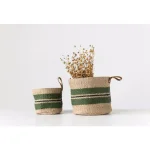 3R Studios Handwoven Jute Decorative Baskets with Green Stripes, Set of 2 thumbnail 2