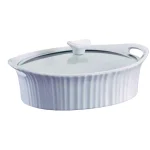 Corningware French White 2.5-Qt Oval Ceramic Casserole Dish with Glass Lid thumbnail 1