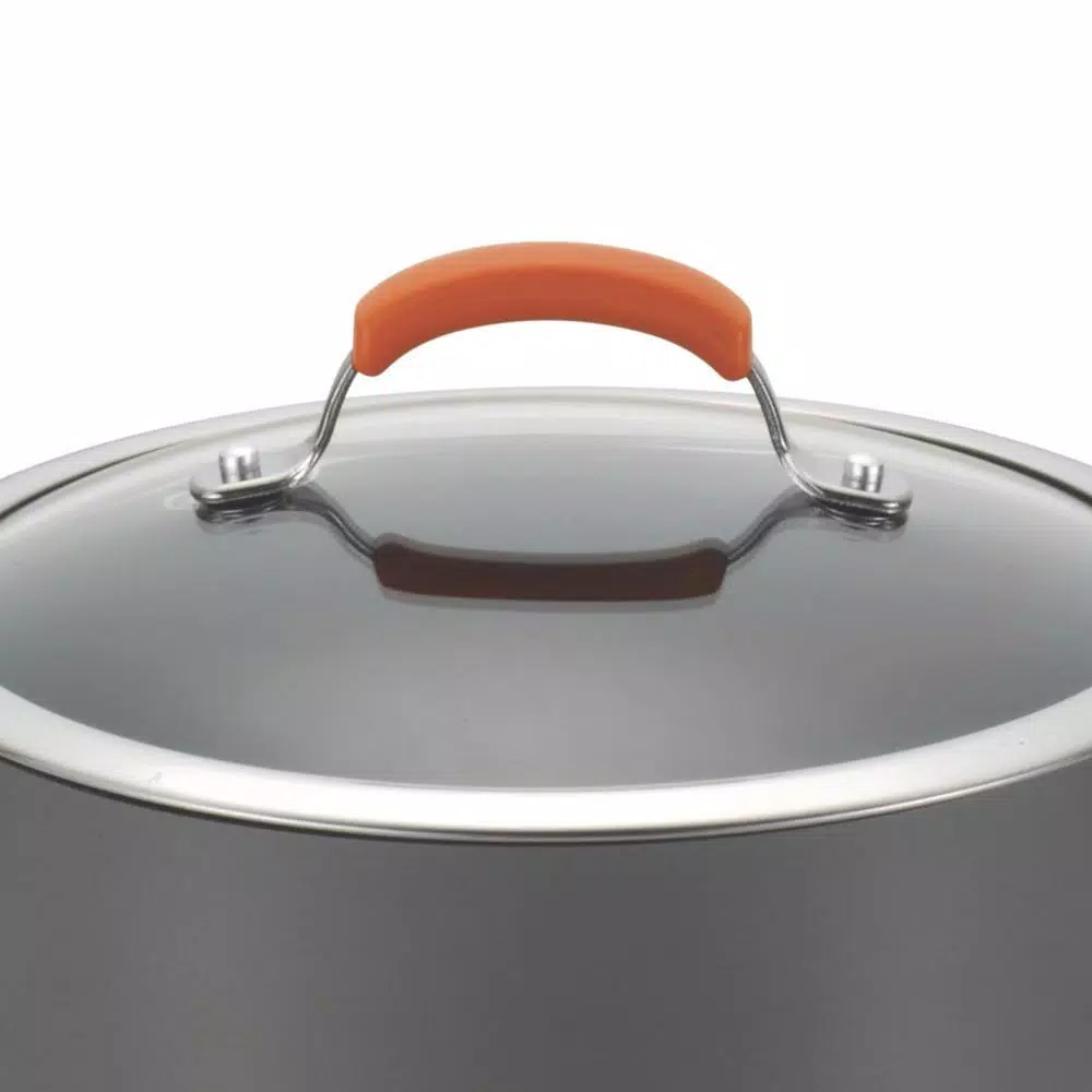 Rachael Ray 5-Quart Hard-Anodized Aluminum Nonstick Oval Saute Pan with Glass Lid, Orange and Gray