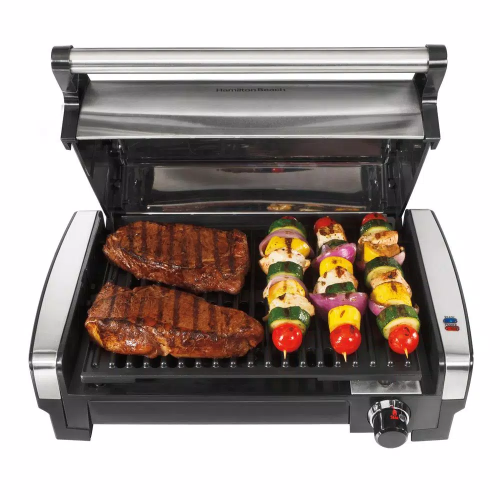 Hamilton Beach Searing Grill 118 sq. in. Stainless Steel Indoor Countertop Grill with Non-Stick Plates