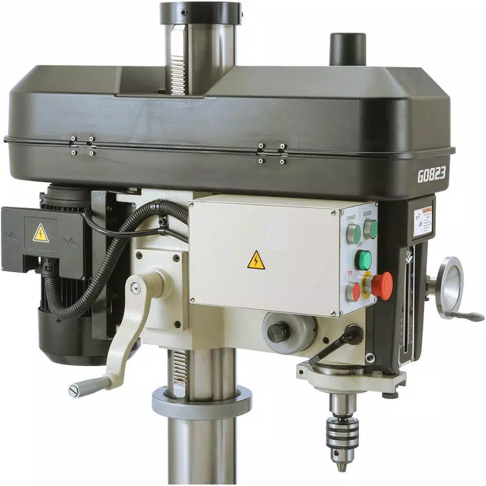 Grizzly Industrial Heavy-Duty Drill Press with Auto Downfeed, 2 HP Motor, 12 Speeds, R-8 Spindle