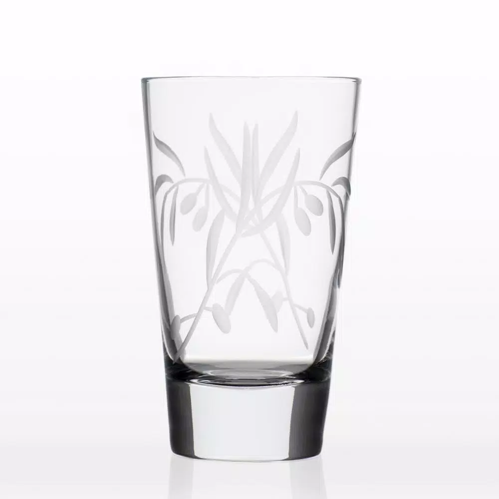 Rolf Glass Olive Branch Clear 15.5 oz. Highball Glass Set of 4 - Diamond-Wheel Engraved