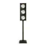 Zentique Antique Grey Metal Floor Clock with 3 Clock Faces and Hidden Storage thumbnail 1