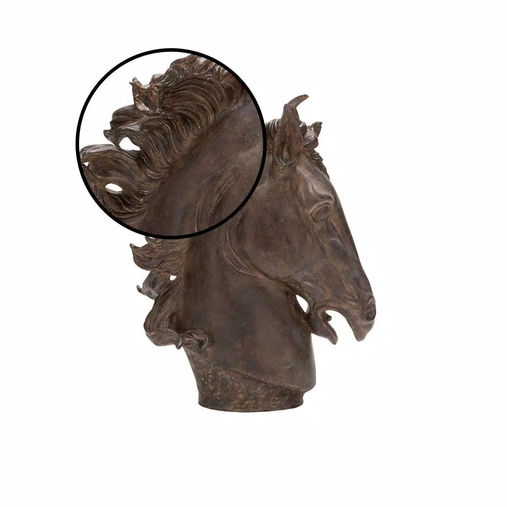 LITTON LANE Polystone Horse Head Sculpture - Rustic Brown Decorative Statuary