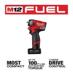 Milwaukee M12 FUEL 1/4 in. Stubby Brushless Cordless Impact Wrench Kit with Two Batteries and Charger thumbnail 3