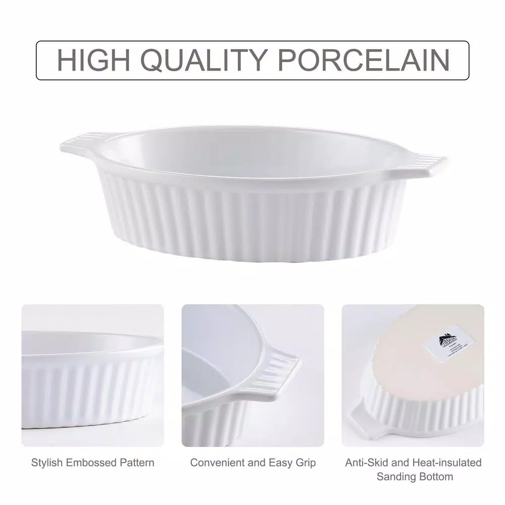 MALACASA 2-Piece White Oval Porcelain Bakeware Set - 9.5 in. and 11.25 in. Ceramic Baking Dishes