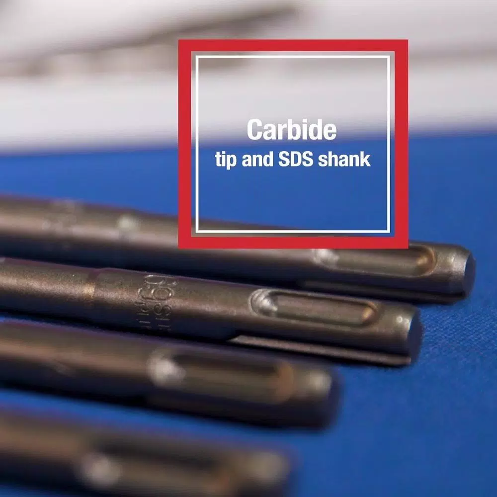 Drill America 5-Piece Carbide Tipped SDS-Plus Masonry Hammer Drill Bit Set, 1/4 in. - 1/2 in.