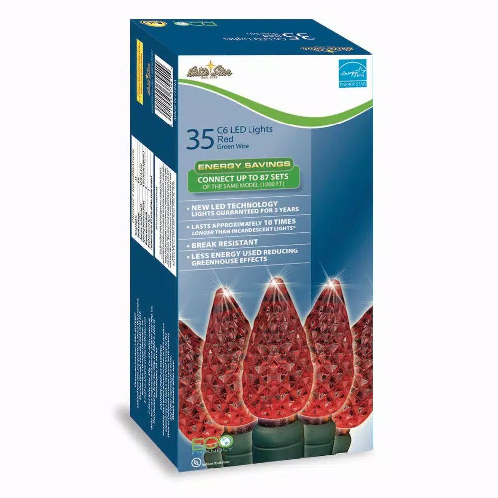 Brite Star 70-Count Red Faceted C6 LED String Lights, Set of 2
