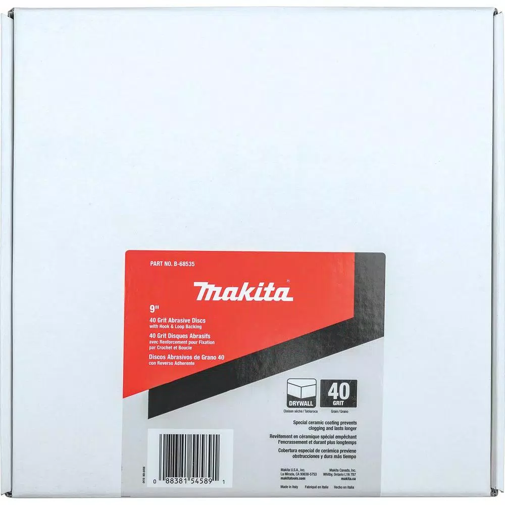 Makita 9 in. Round Abrasive Sanding Discs, 40-Grit, Hook & Loop (25 Pack)