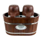 Nostalgia ICMW200DBL 4 Qt. Electric Double Flavor Ice Cream Maker, Brown Wood Grain thumbnail 1
