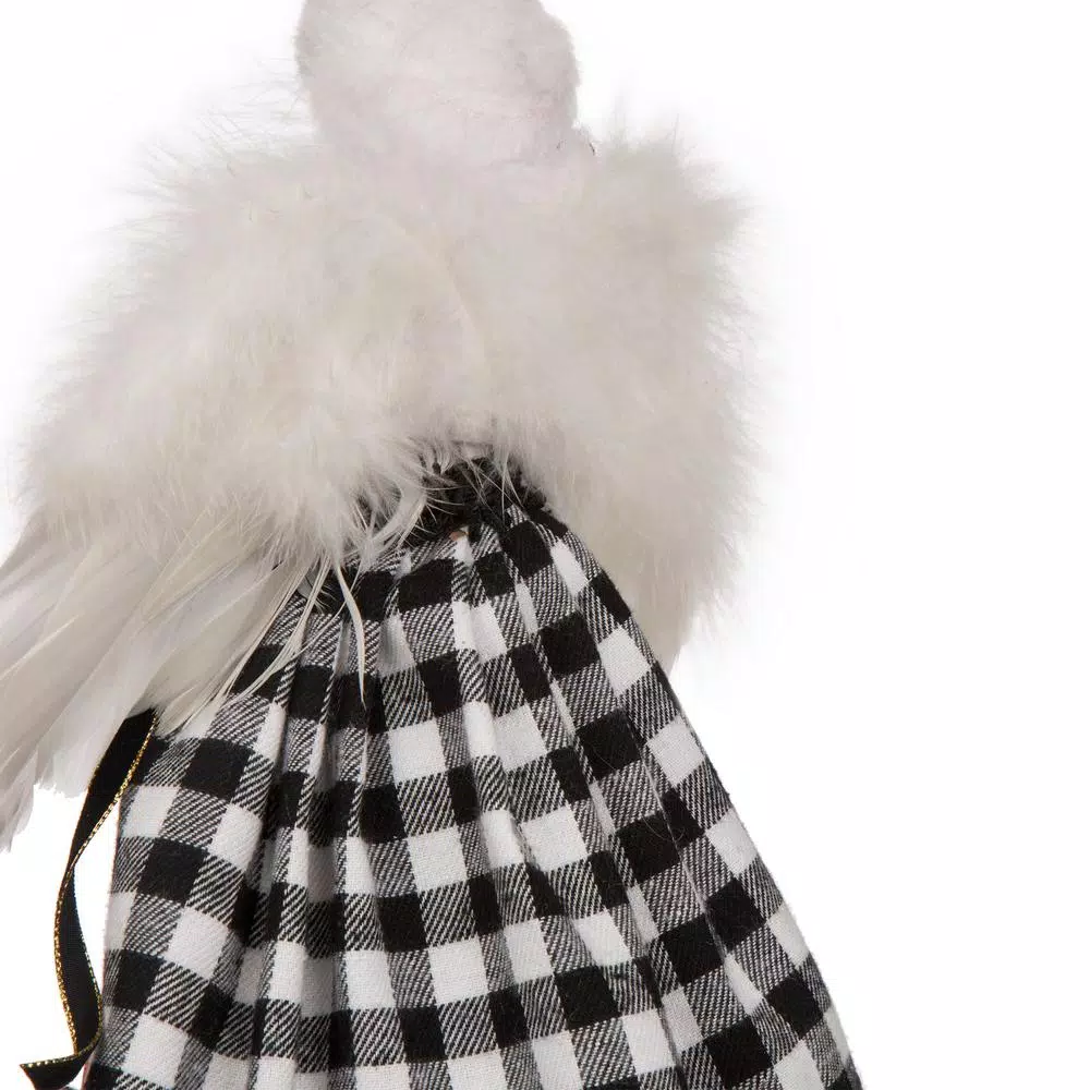 Glitzhome 12 in. Black and White Plaid Angel Tree Topper - 3D Figurine