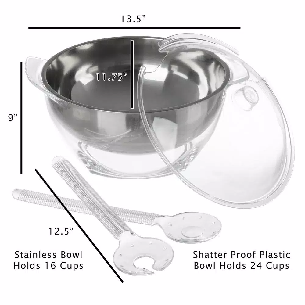 Classic Cuisine 5-Piece Salad Bowl Serving Set with Ice Chamber and Utensils
