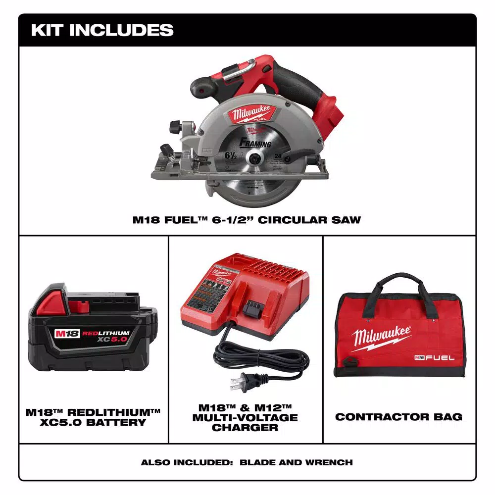 Milwaukee M18 FUEL 6-1/2 in. Brushless Cordless Circular Saw Kit with 5.0 Ah Battery and Charger