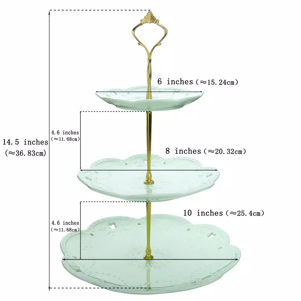 MALACASA 3-Tiered Green Porcelain Cupcake Tower Stand, Round Dessert & Cake Serving Stand