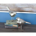 CosmoLiving by Cosmopolitan Geometric Silver Bird Decorative Sculptures, Set of 2 Modern Abstract Statues thumbnail 1