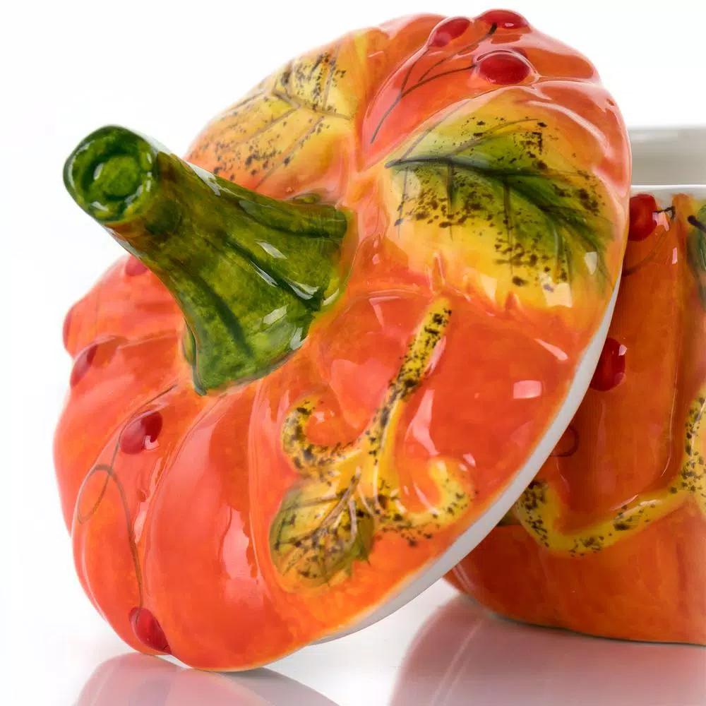 Gibson Home Stoneware Pumpkin Cookie Jar with Lid, Orange