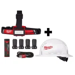Milwaukee 600 Lumen USB Rechargeable Low-Profile Headlamp with BOLT White Full Brim Vented Hard Hat thumbnail 1