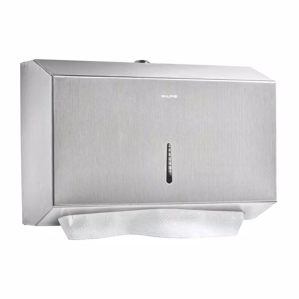 Alpine Industries Stainless Steel Brushed C-Fold and Multi-Fold Paper Towel Dispenser