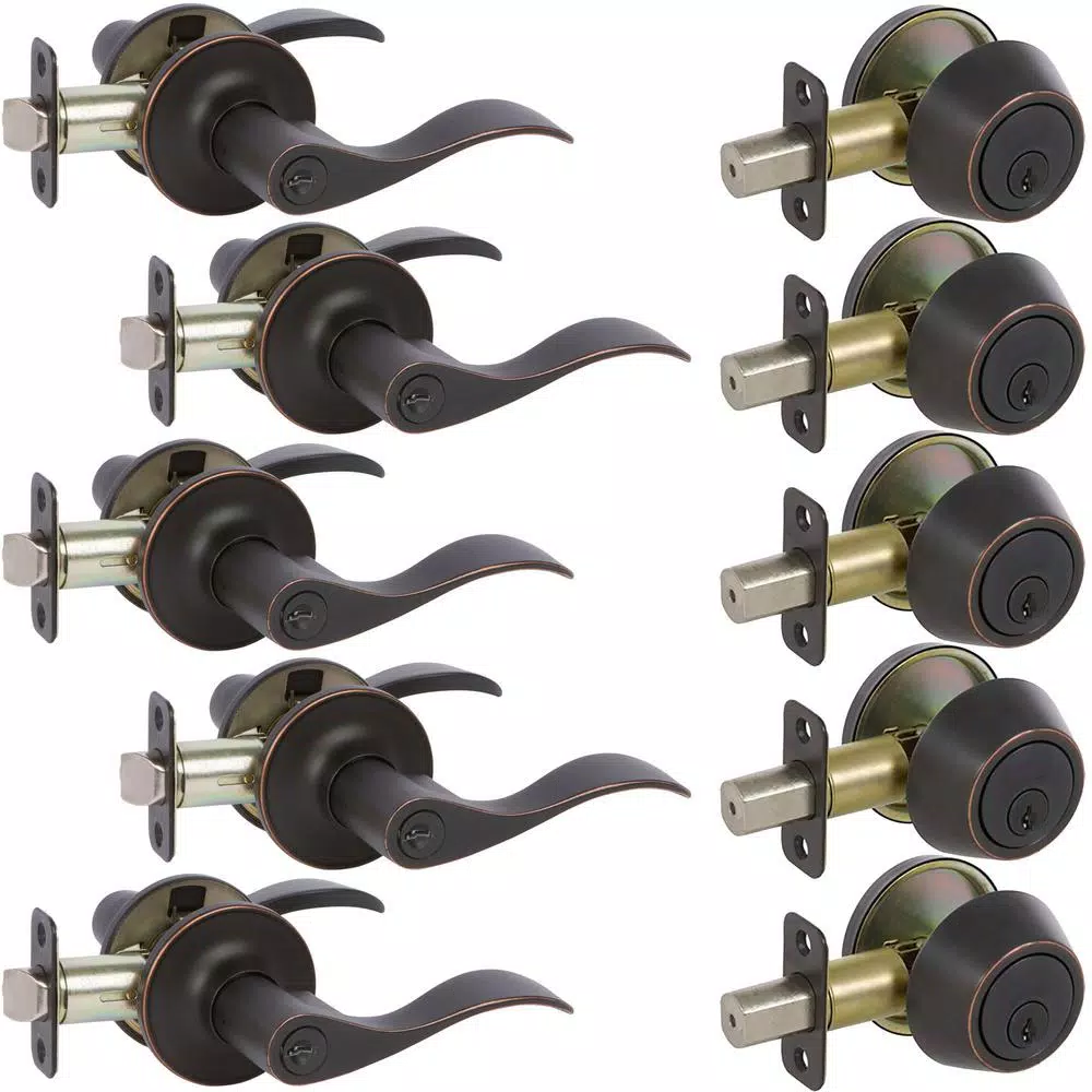 Delaney Hardware Callan Bennett Edged Oil Rubbed Bronze Entry Lever and Single Cylinder Deadbolt Combo Pack, Keyed Alike