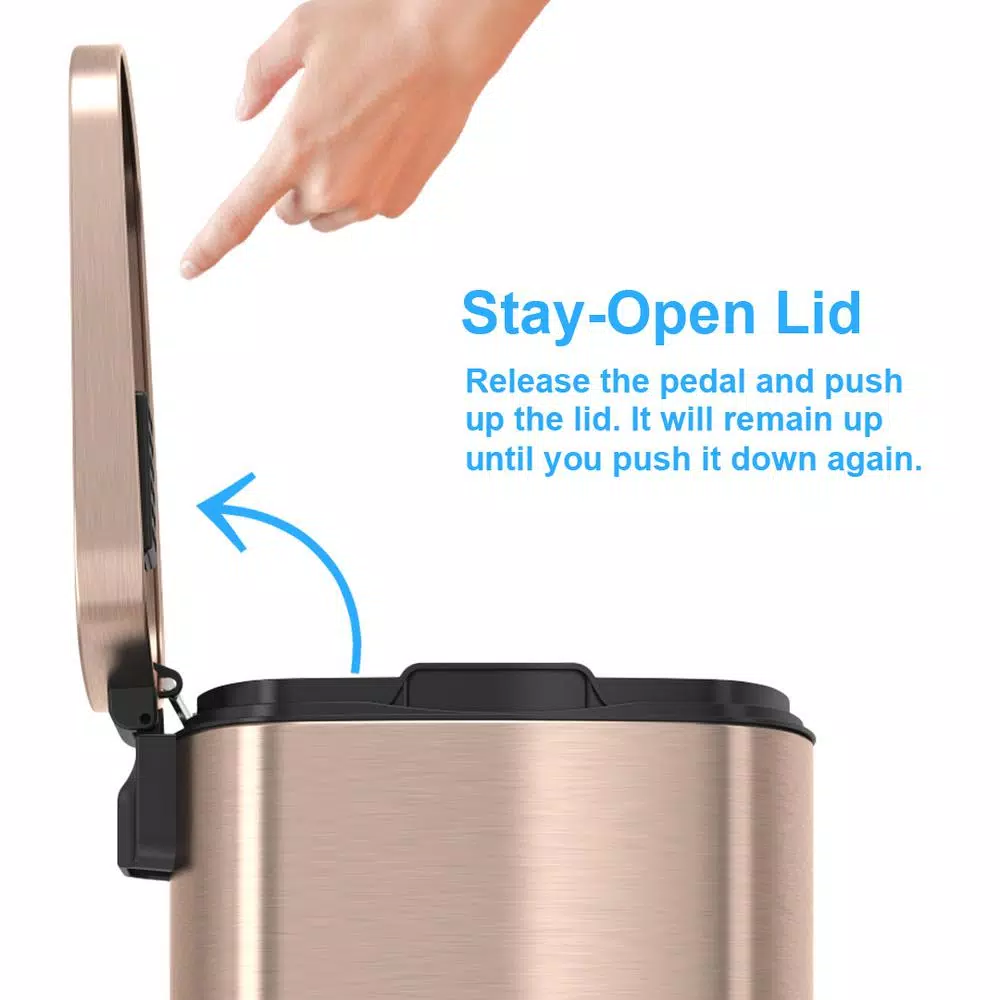 iTouchless SoftStep 13.2 Gallon Rose Gold Stainless Steel Step Trash Can with Odor Control and Removable Inner Bucket