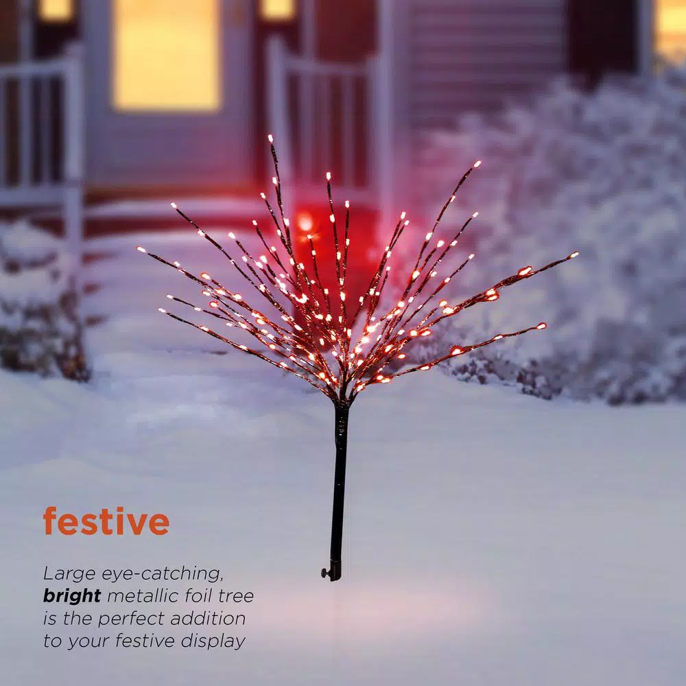 Alpine Corporation 39 in. Silver Metallic Foil Tree Yard Stake with 140 Red LED Lights