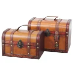 Vintiquewise Rustic Wood and Faux Leather Decorative Treasure Box Set, Set of 2 thumbnail 1