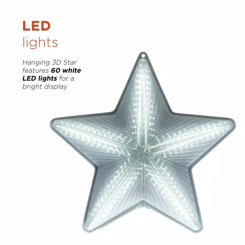 Alpine Corporation 19 in. LED Christmas 3D Hanging Star Ornament, White