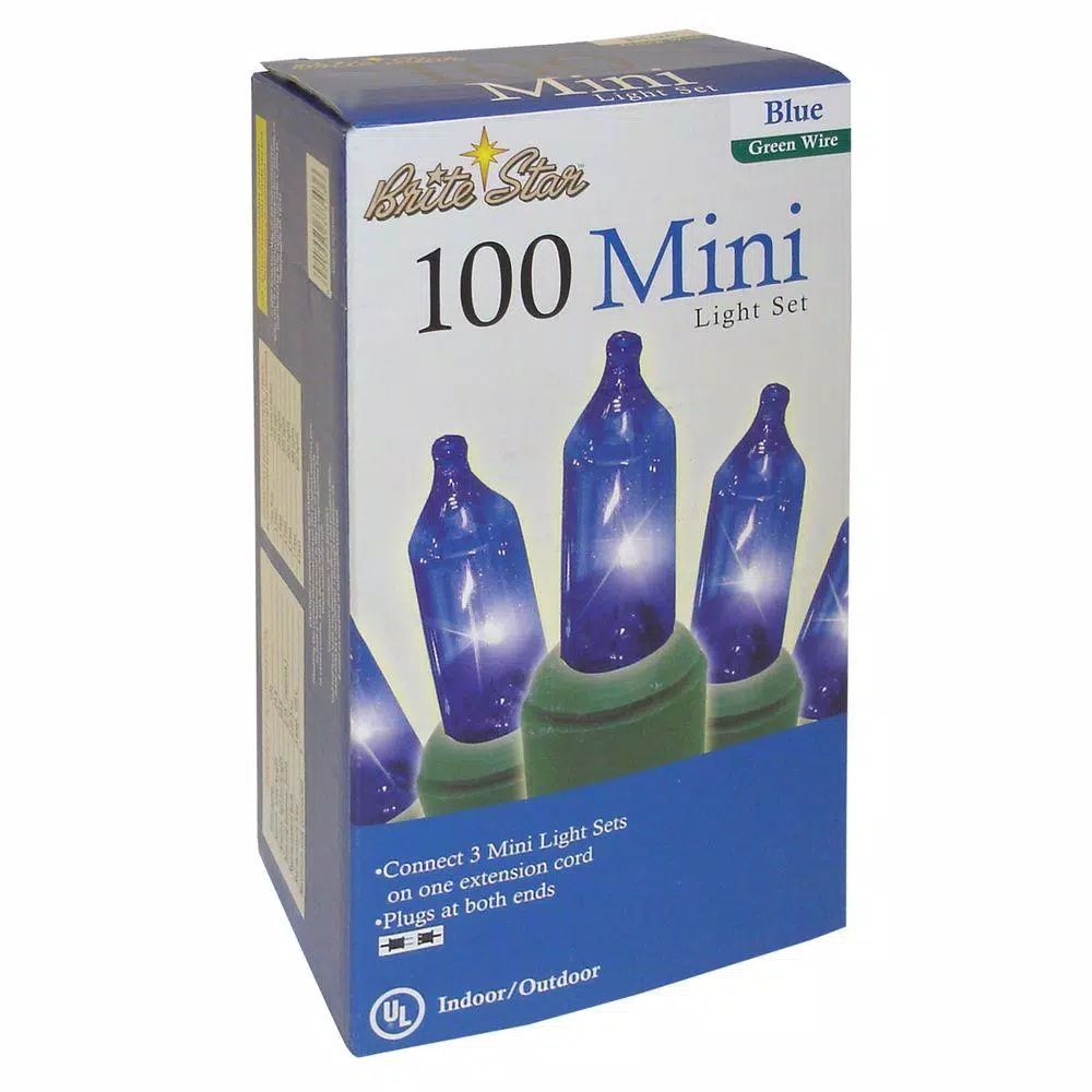 Brite Star 2-Pack Blue Mini Light String Set with Green Wire, 100 Lights per Strand, 22.4 ft Each