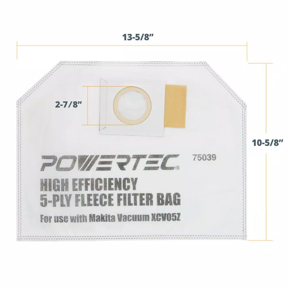 POWERTEC 10-Pack Fleece Filter Bags for Makita XCV05Z Backpack Vacuum Dust Extractor