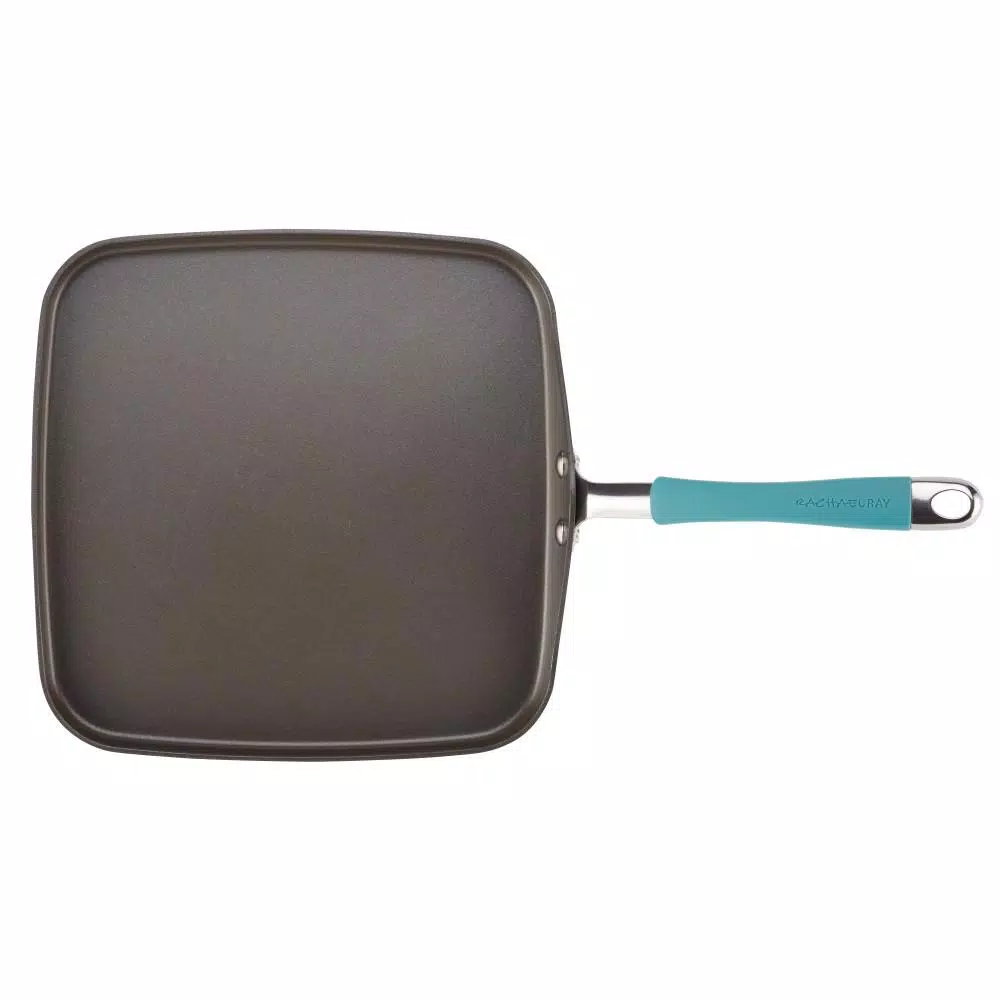 Rachael Ray Cucina 11 in. Hard-Anodized Aluminum Nonstick Square Grill Pan, Agave Blue and Gray
