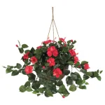 Nearly Natural 24 in. Hibiscus Hanging Basket with Red Blooms and Wicker-Style Planter thumbnail 1