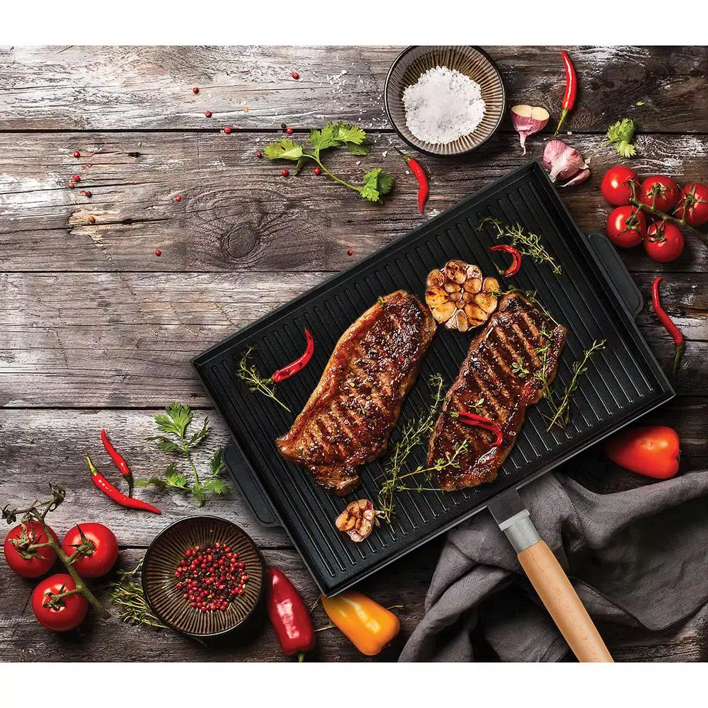 MasterPan Innovative Series 15 in. Cast Aluminum Nonstick Grill and Griddle Pan, Black