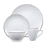 Lorren Home Trends Lorren Home 16-Piece White Stoneware Scroll Dinnerware Set, Service for 4 thumbnail 1