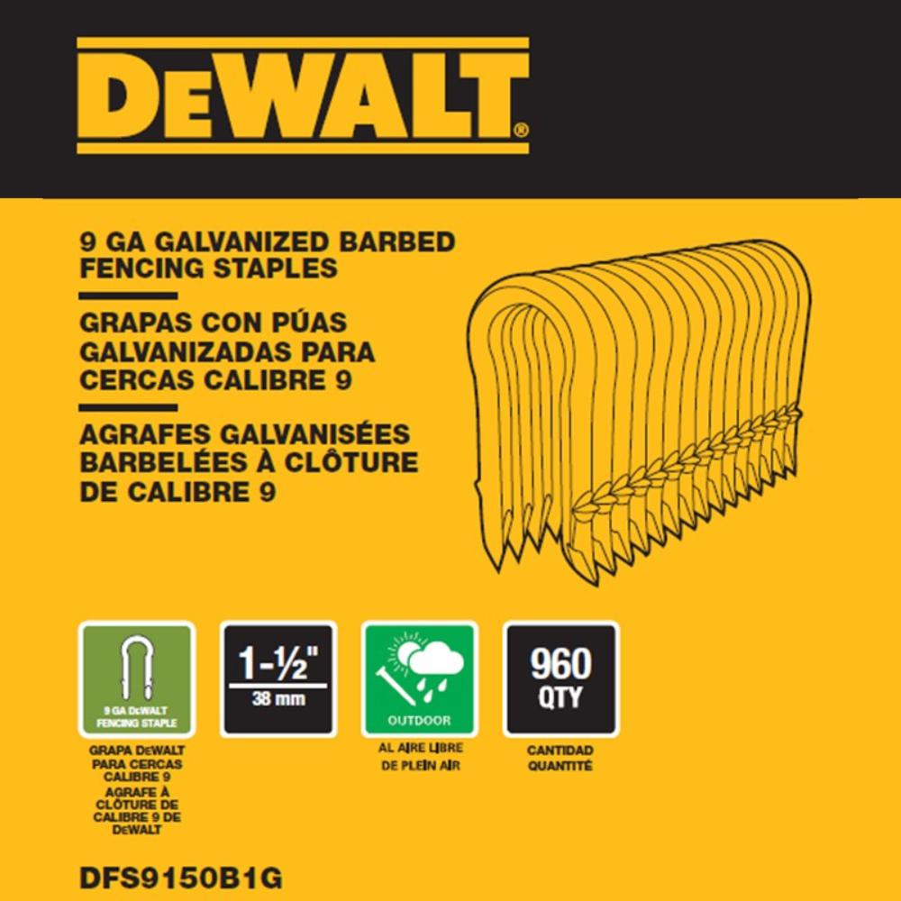 DEWALT 1.5 in. 9-Gauge Galvanized Barbed Paper Tape Fencing Staples, 960 Count